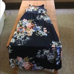 Long Navy Flower Dress